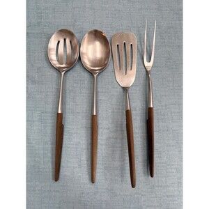 Vintage Ekco Eterna Serving Set Spoons Slotted & Solid, Turner & Fork MCM Japan